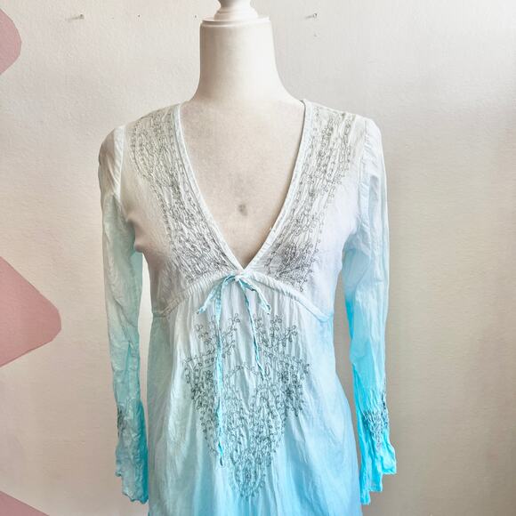 Ravinya Embroidered‎ Babydoll Tunic Cover Up Y2K Boho Festival Retro Medium - Picture 2 of 6